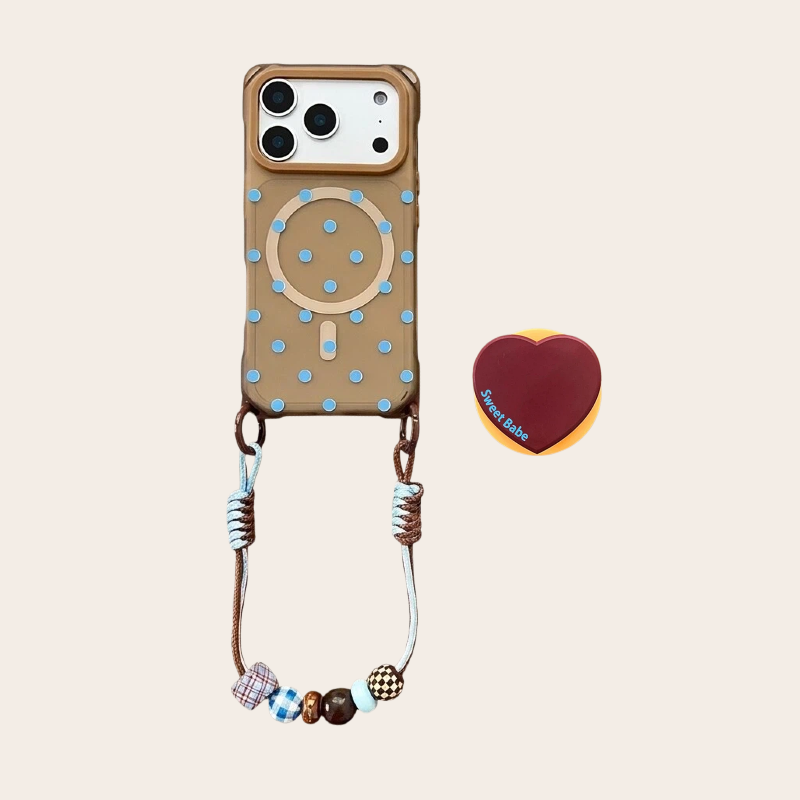 heart shaped magsafe stand brown crossbody phone case bundle