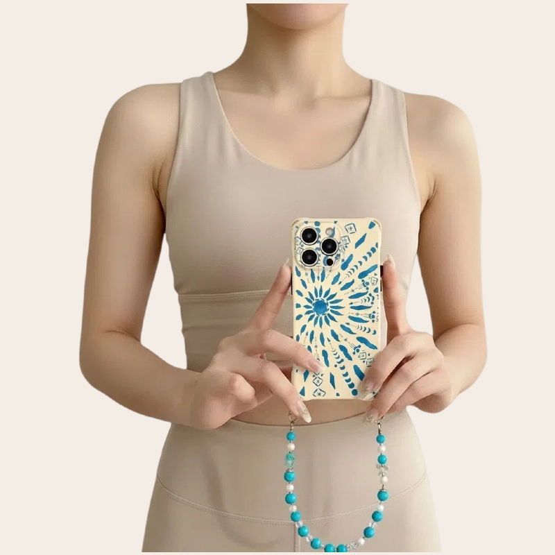 aesthetic blue mandala phone case with beaded strap – women lifestyle