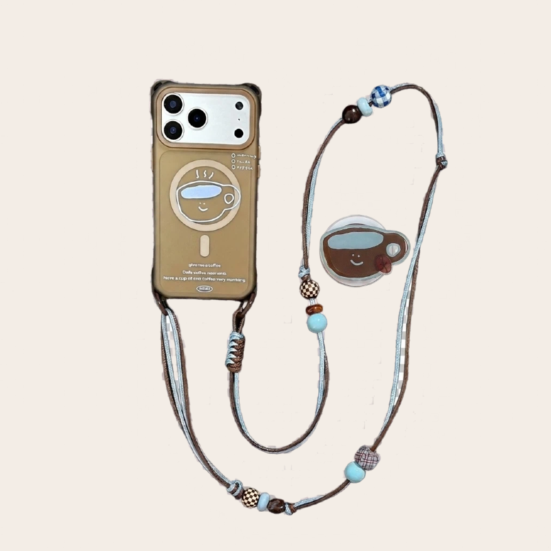 brown crossbody phone case set long short beaded strap