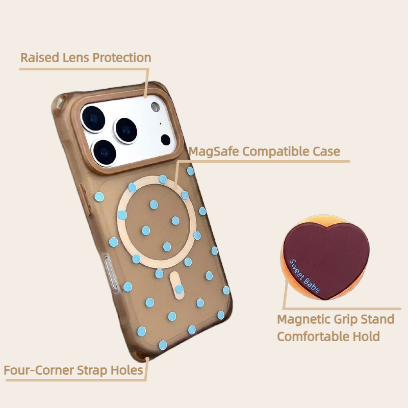 brown magsafe phone case raised lens protection four corner holes