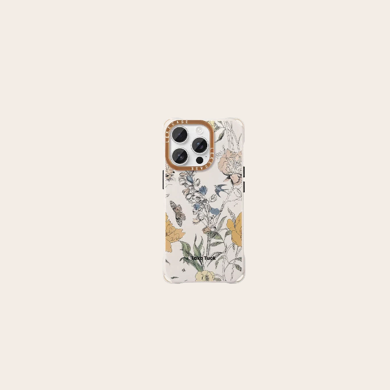 floral phone case with mixed bead wrist strap – flatlay